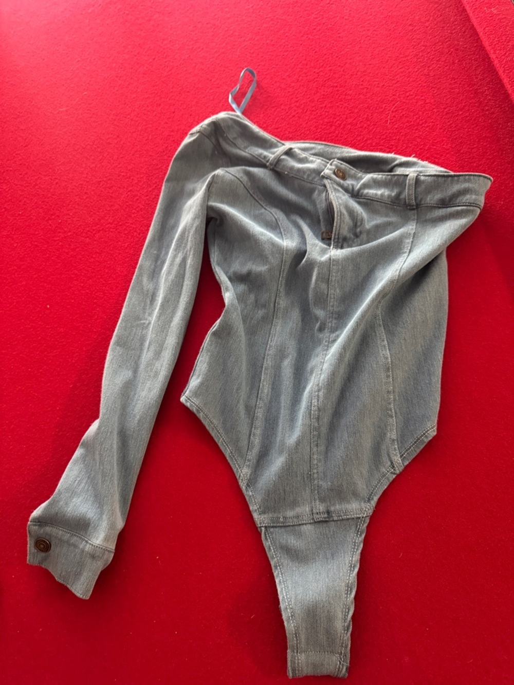 JLUXLABEL Light Blue Denim One-Shoulder Bodysuit